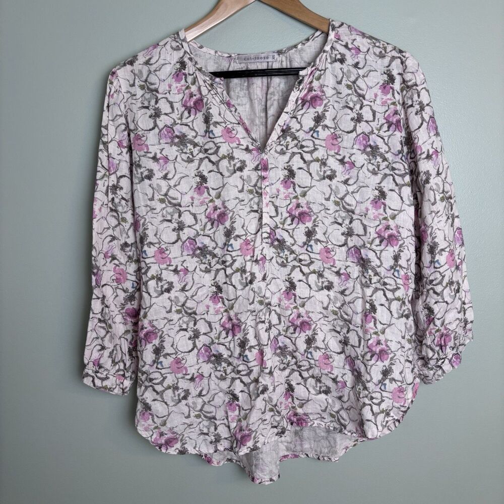 Cut Loose Women's 100% Linen Floral Top Cottagecore Coastal Feminine Made in USA
